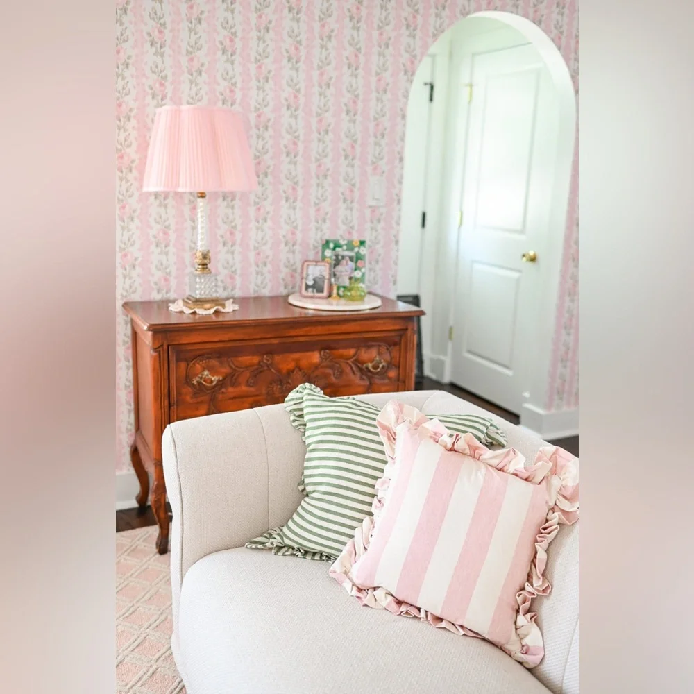LoveShackFancy Pink Floral Stripe Wallpaper Panel